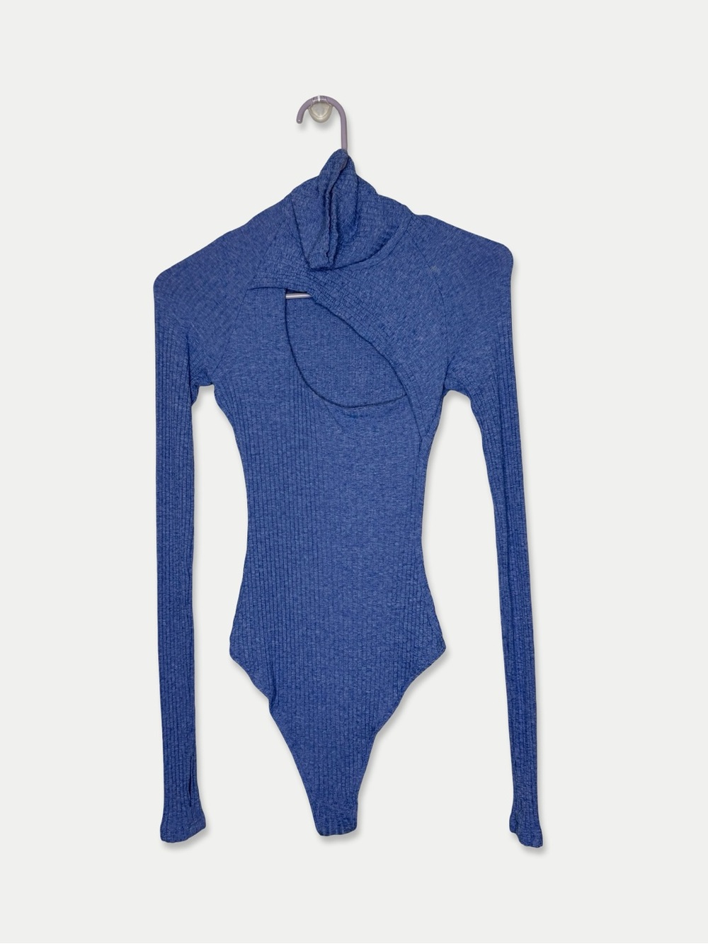 ALIX NYC Bodysuit M Blue Ribbed Chest Keyhole GUC
